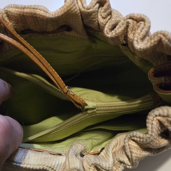 Tommy Bahama summer beach bag handbag 4 pocket purse palm trees wood handle tote - Picture 7 of 11